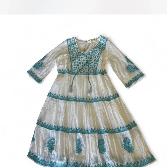 NWT |Soft Surroundings| Boho Midi Dress in White with Blue Floral Embroidery Med - Picture 3 of 10